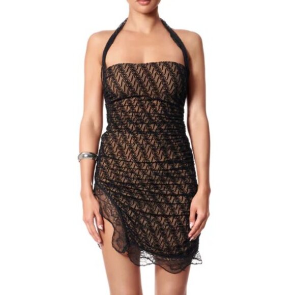 God Save Queens Bella Lace Mini Dress w/ Halter Neck in Black Size Small (NWT) - Picture 1 of 12